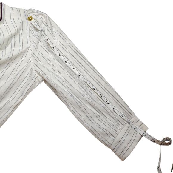 Vintage 70s White Brown Stripe 3/4 Sleeve Cottagecore Prairie Peasant Dress M/L - Picture 11 of 14